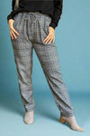 Plaid Elastic Waist Pants Grey