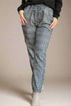 Plaid Elastic Waist Pants Grey