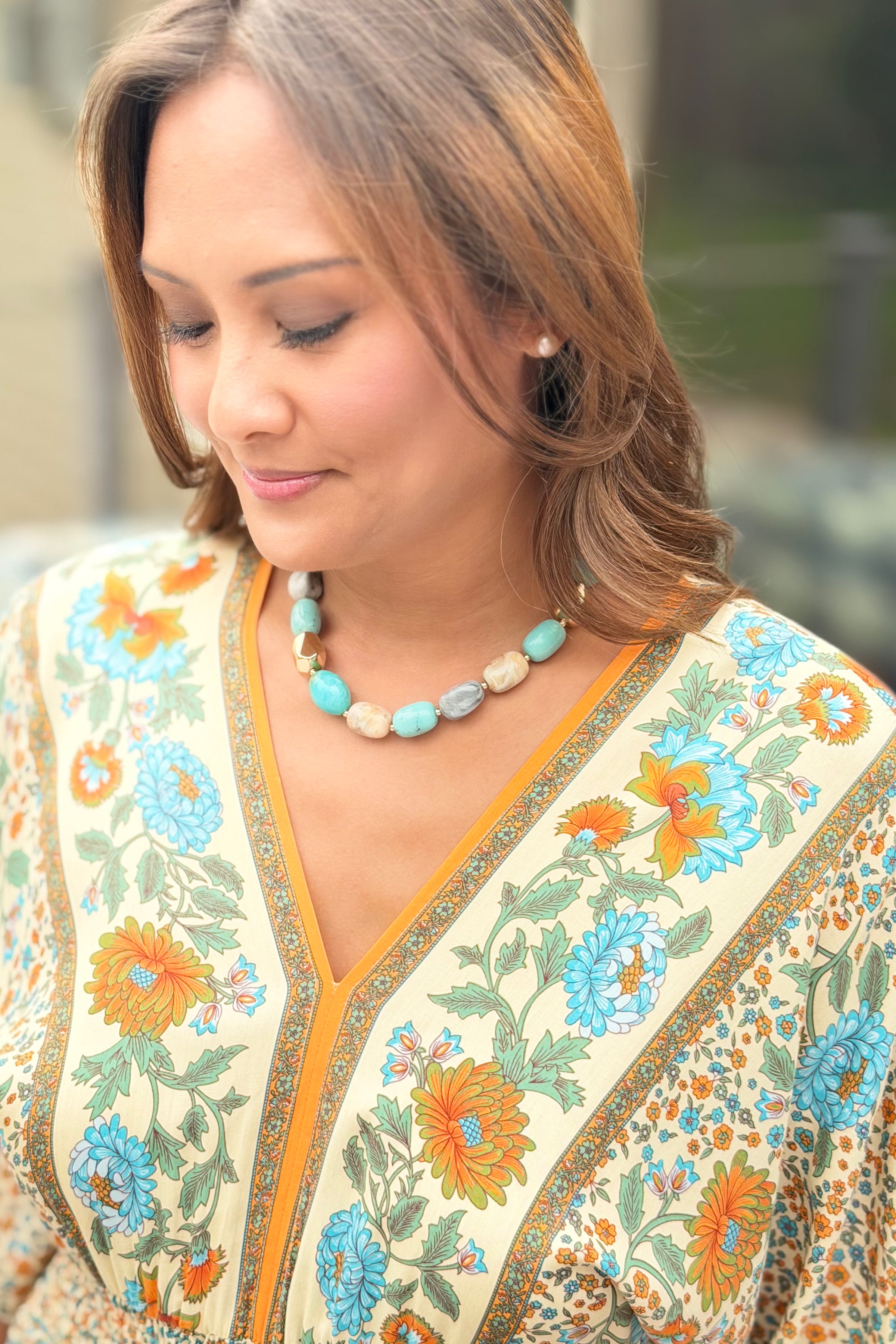 Marble Stone Geo Necklace - Turquiose