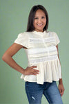 Lace Trim Peplum Blouse - Ivory