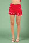 Piped Side Zipper Shorts - Red