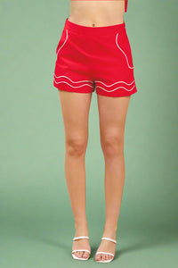 Piped Side Zipper Shorts - Red
