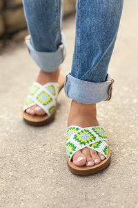 Granny Square Crochet Slides - White