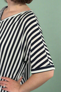 Vertical Stripe V-Neck Top Black & White