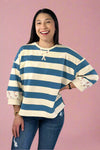 Floral Contrast Striped Top - Cream