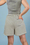 Striped Elastic Waist Shorts - Navy