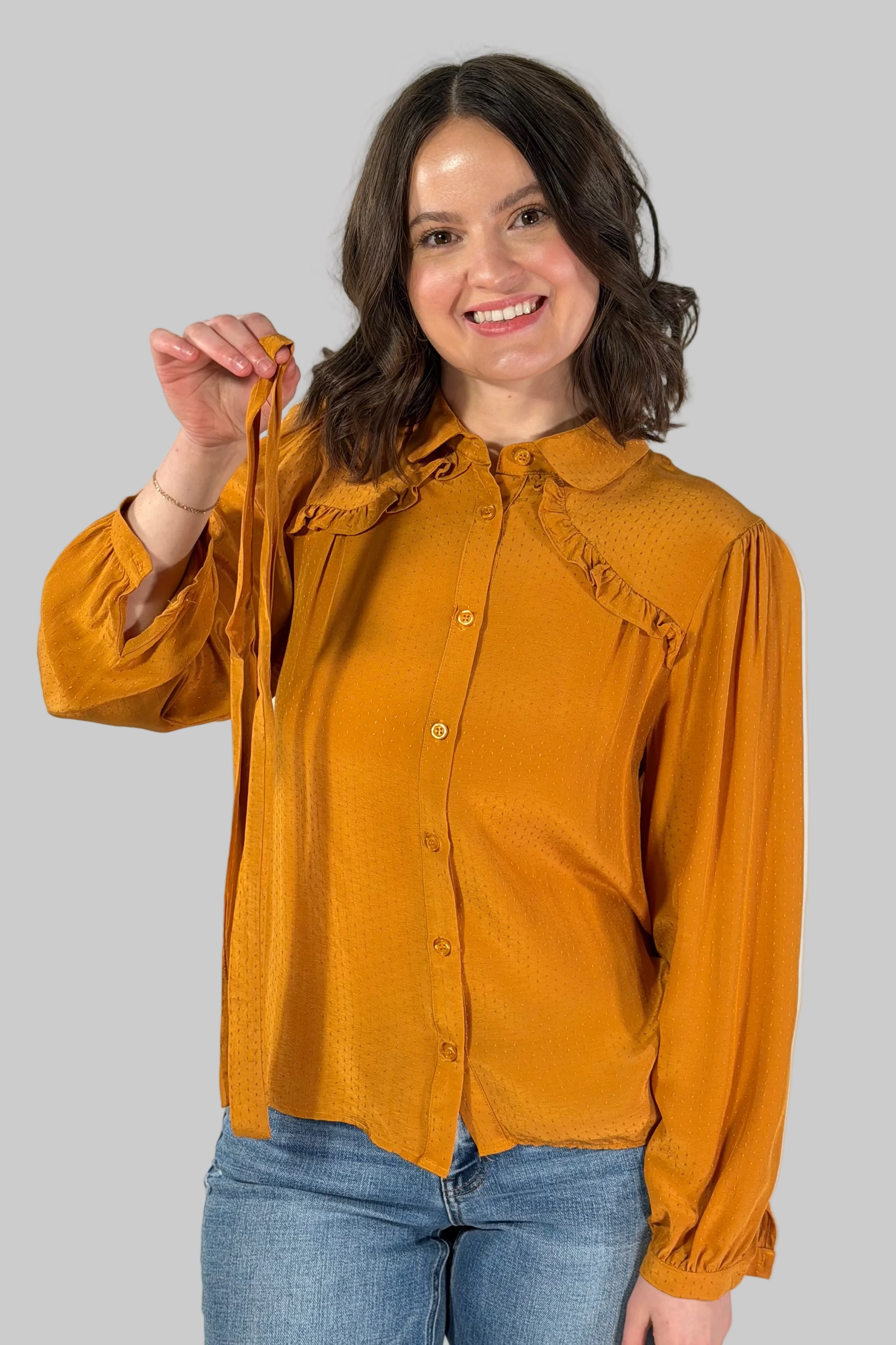 Ruffle Blouse Bow - Gold