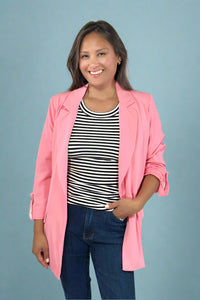 Roll Up Sleeve Open Blazer - Pink