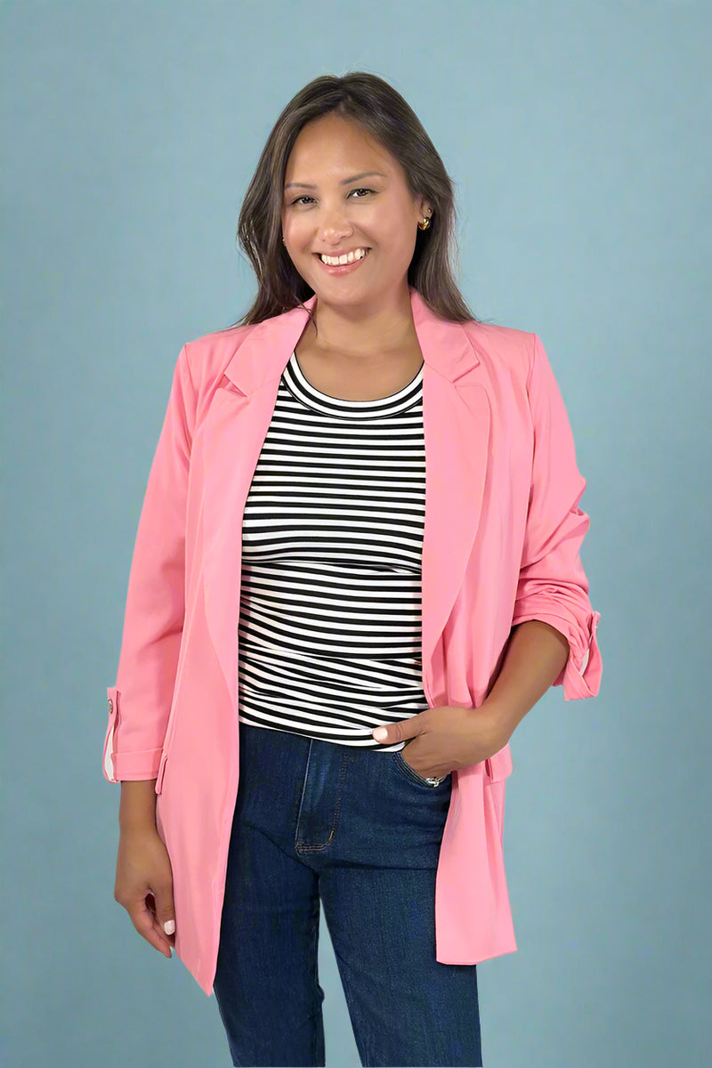 Roll Up Sleeve Open Blazer - Pink