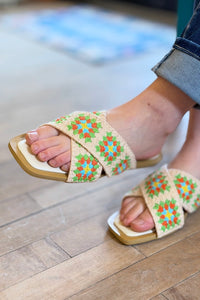 Crochet Cross Upper Slide - Green