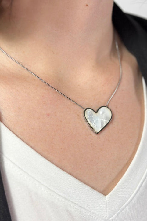 White Heart Pendant Necklace - Silver