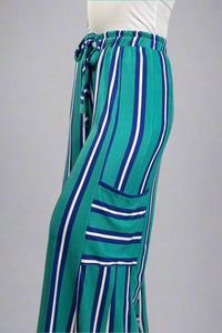 Striped Wide Leg Pants - Teal