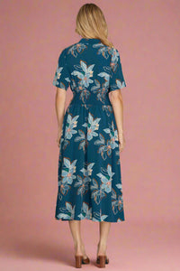 Floral Zip Front Midi Dress - Blue