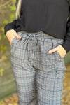 Plaid Elastic Waist Pants Grey