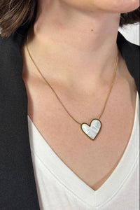 White Heart Pendant Necklace - Gold