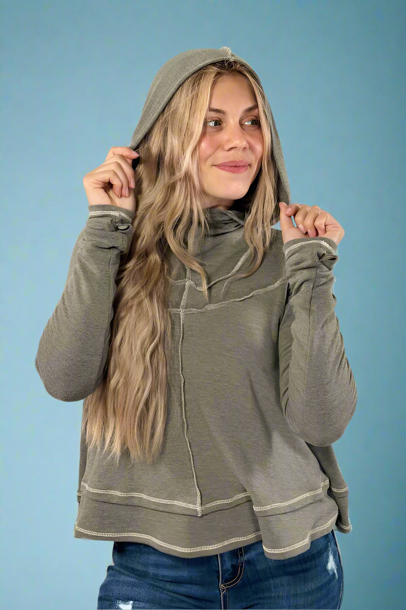 Hoodie Long Sleeve Top - Olive