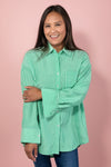 Oversized Striped Long Sleeve Shirt - Green