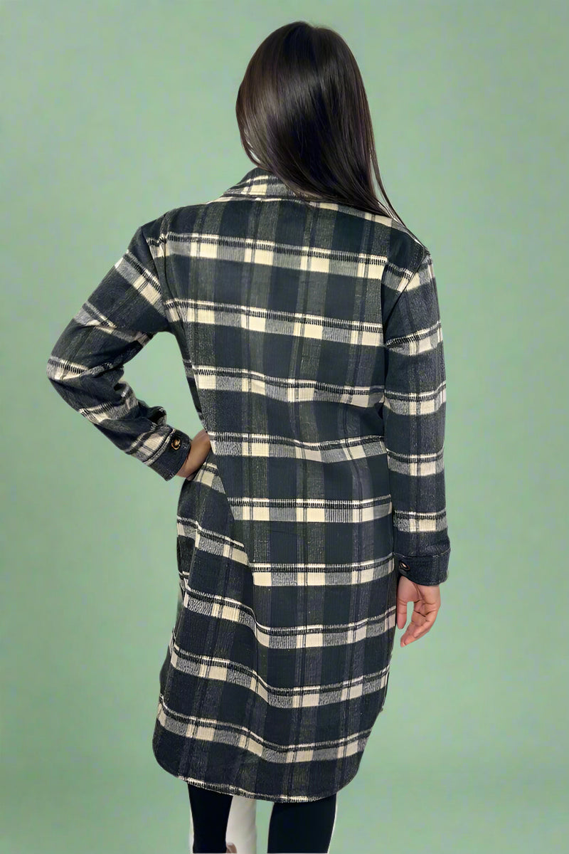 Black & Cream Plaid Long Flannel