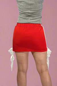 Drawstring Detail High Waist Skirt - Red