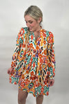 Babydoll Multi Print Dress - Orange