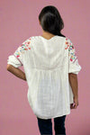 Linen Embroidered Boxy Top - Off White