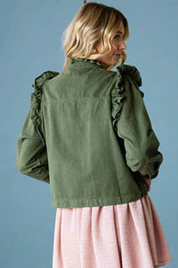 Ruffle Detail Jacket - Olive
