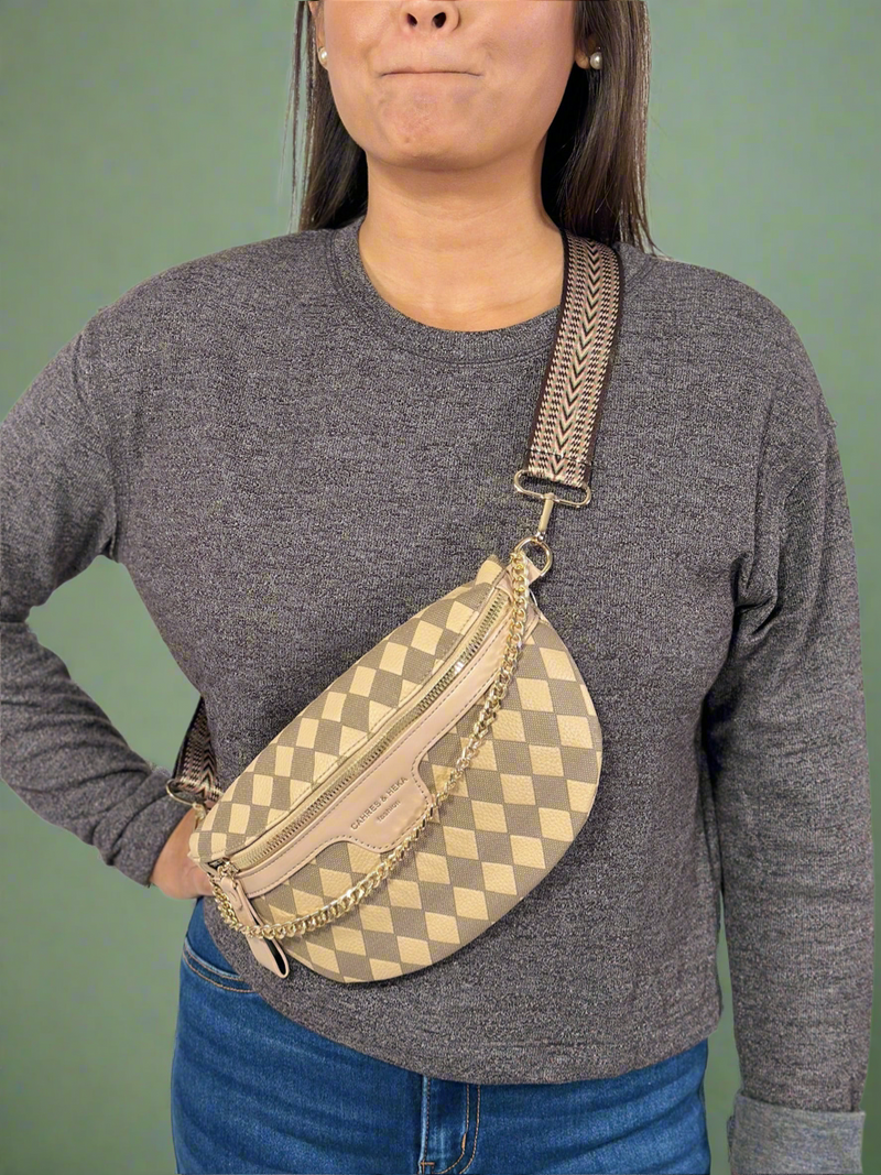 Luxury Checkered Crossbody Bag - Khaki