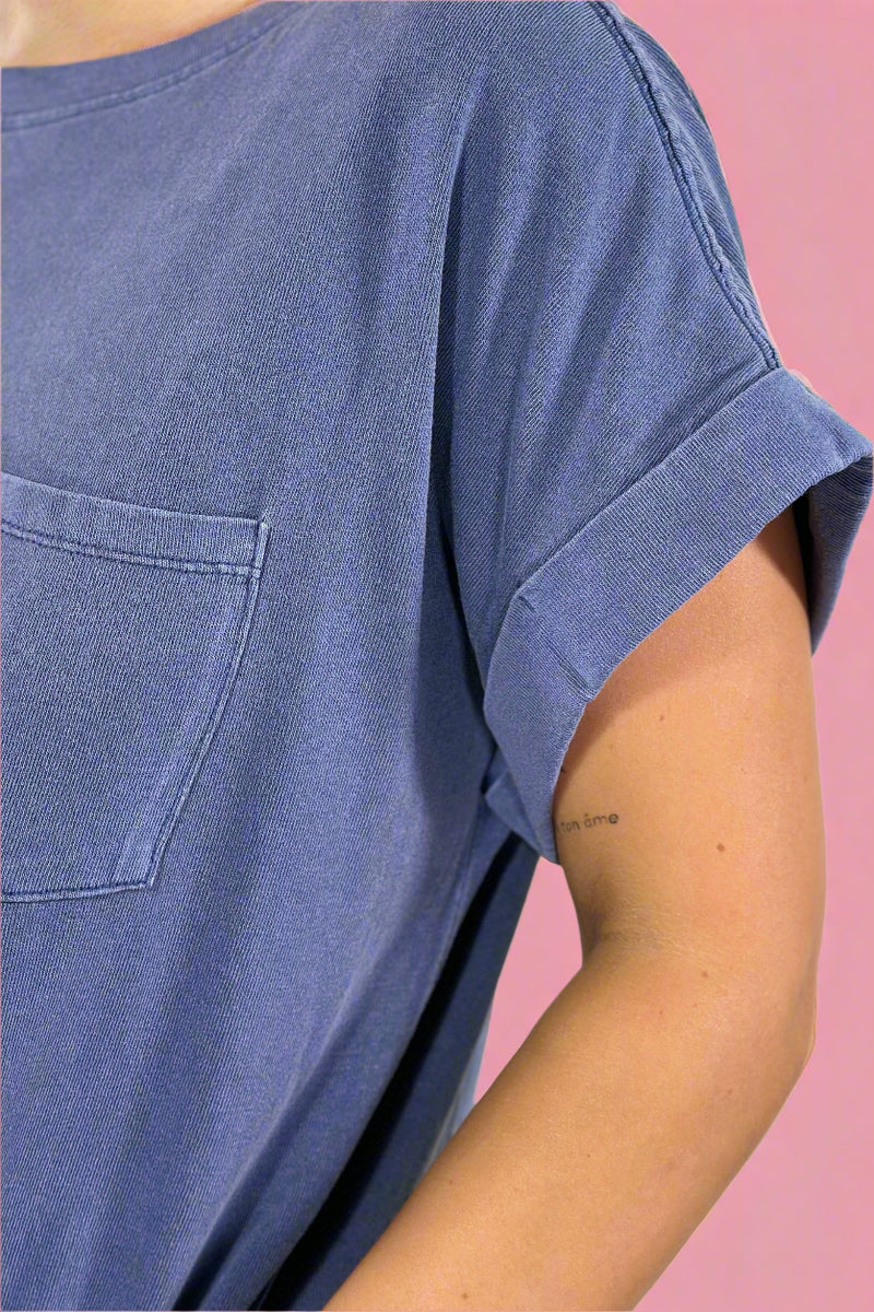 Unwind In Style T Shirt Dress - Dusty Indigo