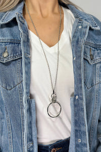 Circle Charm Pendant Necklace - Silver