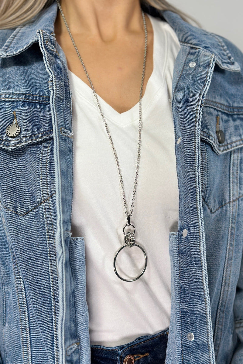 Circle Charm Pendant Necklace - Silver