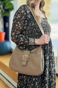 Marissa Buckle Shoulder Hobo Bag - Stone