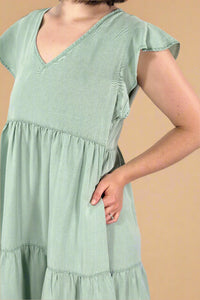 Flutter Sleeve Tencel Dress Sage