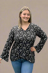 Top Butterfly Print Crossover Hem - Black