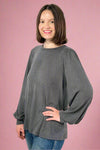 Bella Puff Sleeve Rib Top - Charcoal