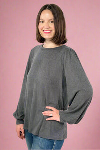 Bella Puff Sleeve Rib Top - Charcoal