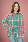 Loose Fit Button Down Plaid Shirt Green