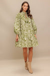 Printed Woven Mini Dress - Olive