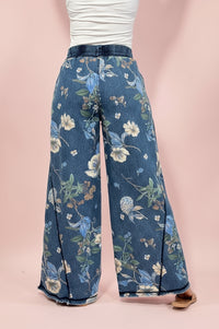 Floral Printed Denim Pants