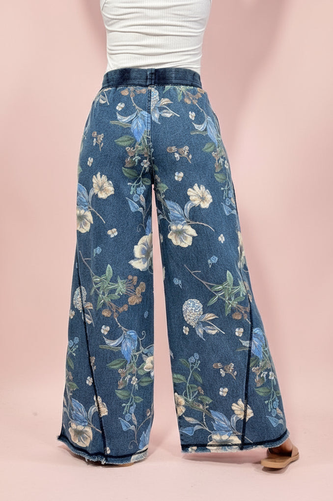 Floral Printed Denim Pants