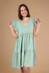 Flutter Sleeve Tencel Dress Sage