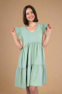 Flutter Sleeve Tencel Dress Sage