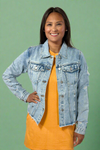 Distressed Raw Hem Buttons Denim Jacket