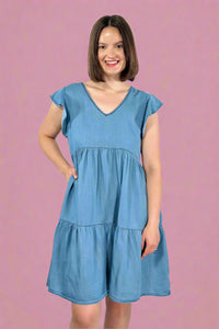 Flutter Sleeve Tencel Dress Denim