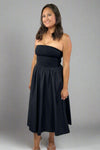 Strapless Flared Midi Dress - Black