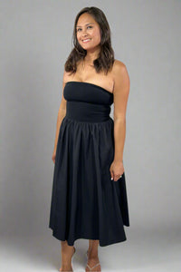 Strapless Flared Midi Dress - Black