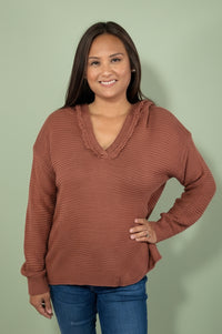 Long Sleeve Sweater with Hood - Mauve