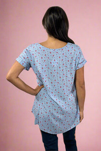 Floral Folded Sleeve Top - Blue