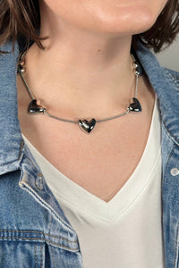 Heart Choker Necklace - Silver