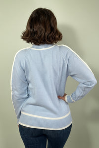 Contrast Trim Knit Sweater - Light Blue