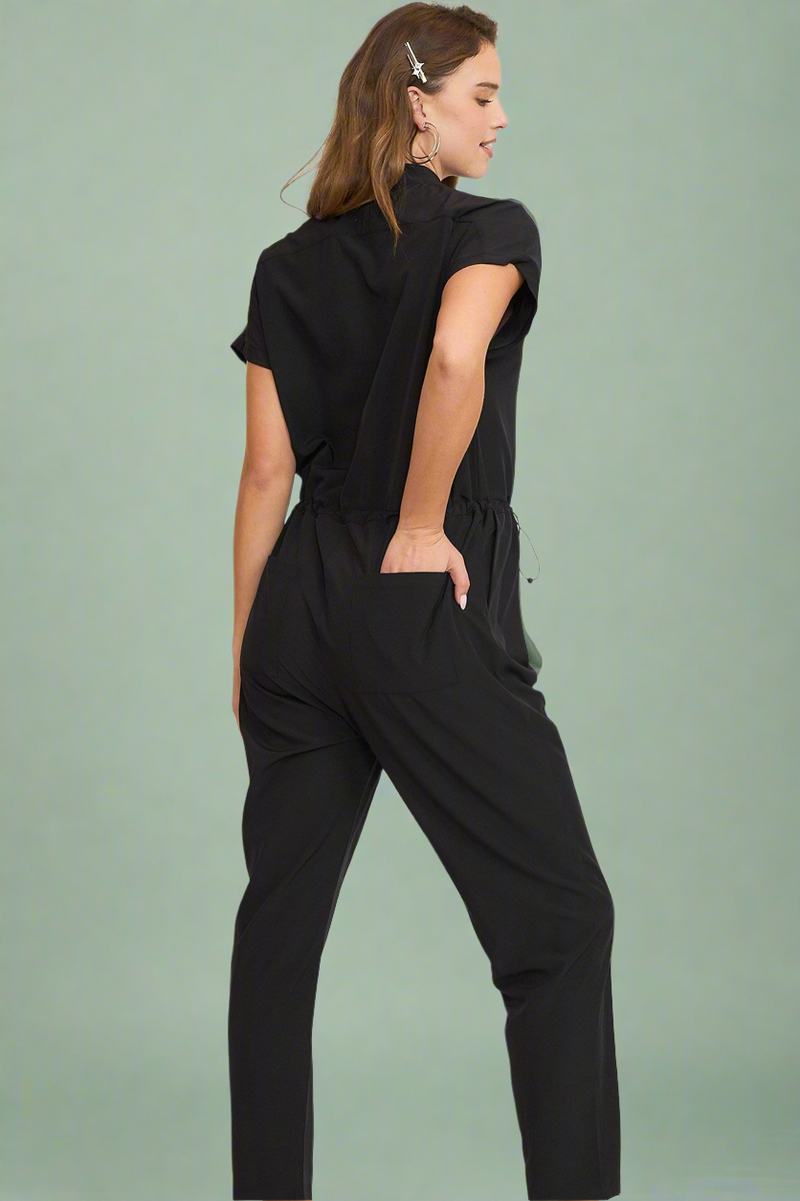 Zip Down Utility Jumpsuit - Black